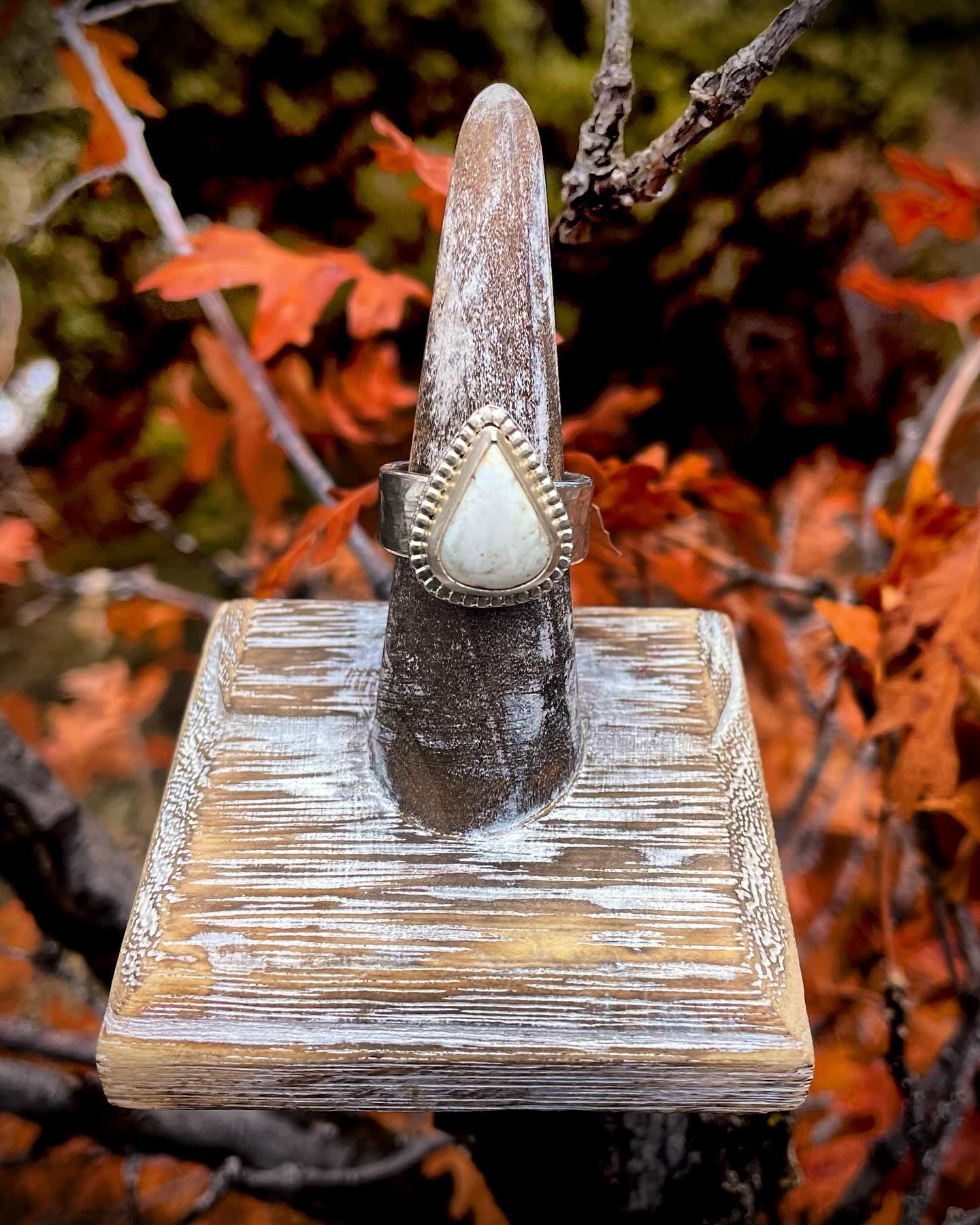 Teardrop White Buffalo Turquoise Ring
