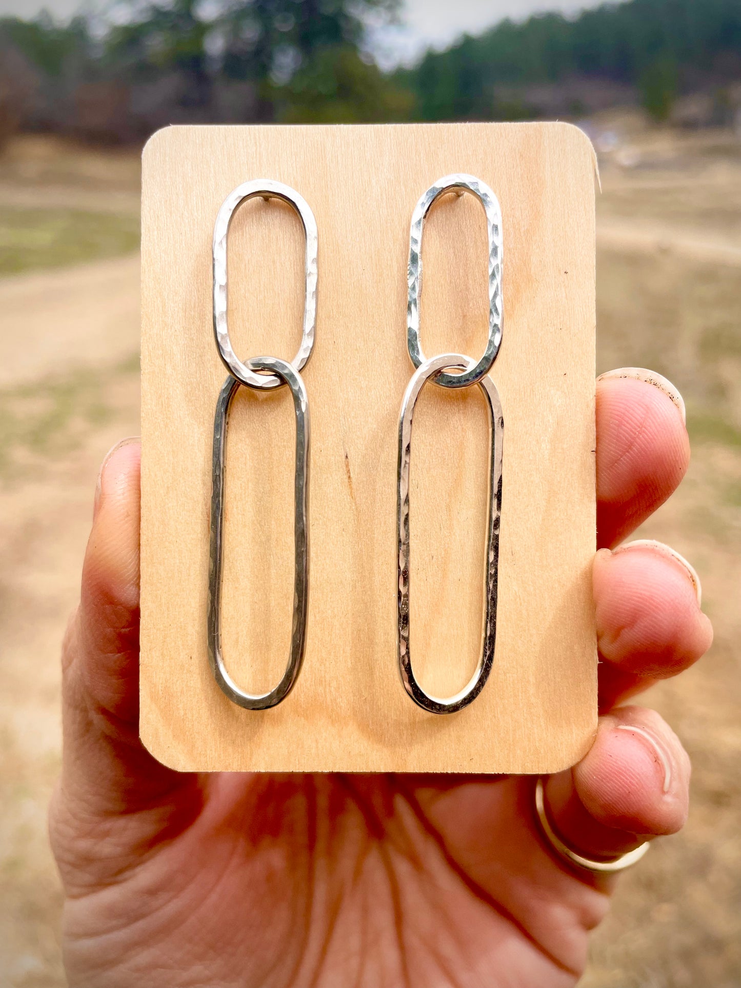 Hand Hammered Sterling Silver Paperclip Post Earrings