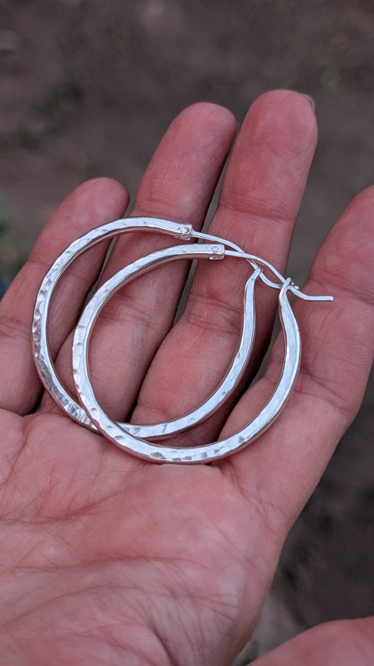 Hand Hammered Silver Hoops with Hinges