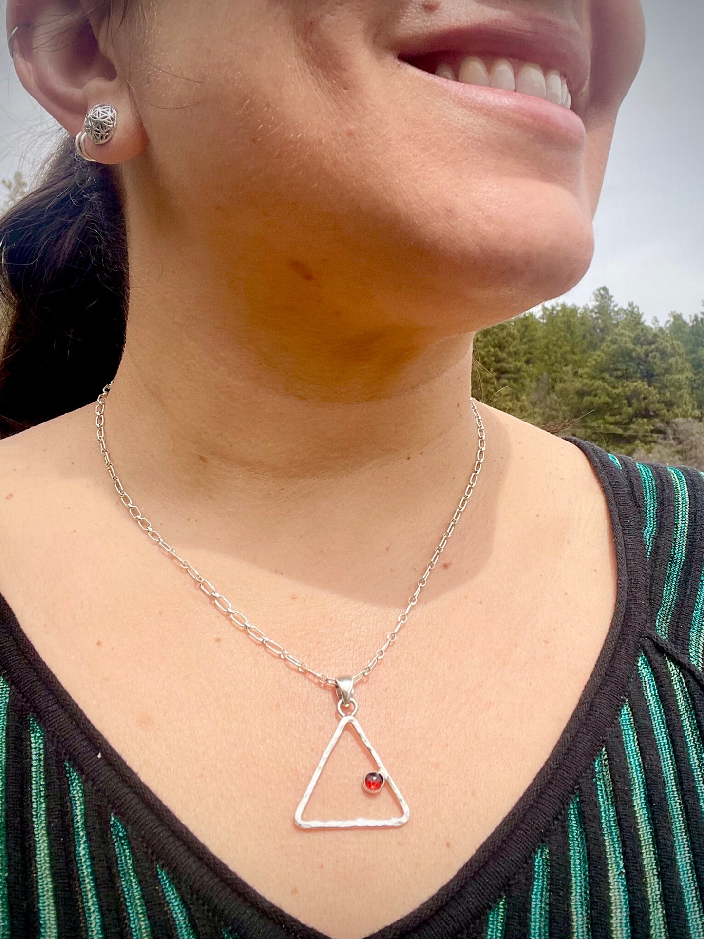 Modern Red Carnelian Triangle Necklace