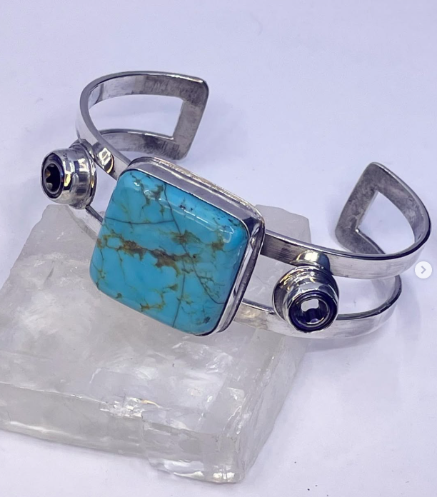 Kingman Turquoise & Repurposed Hardware in Sterling Silver Cuff
