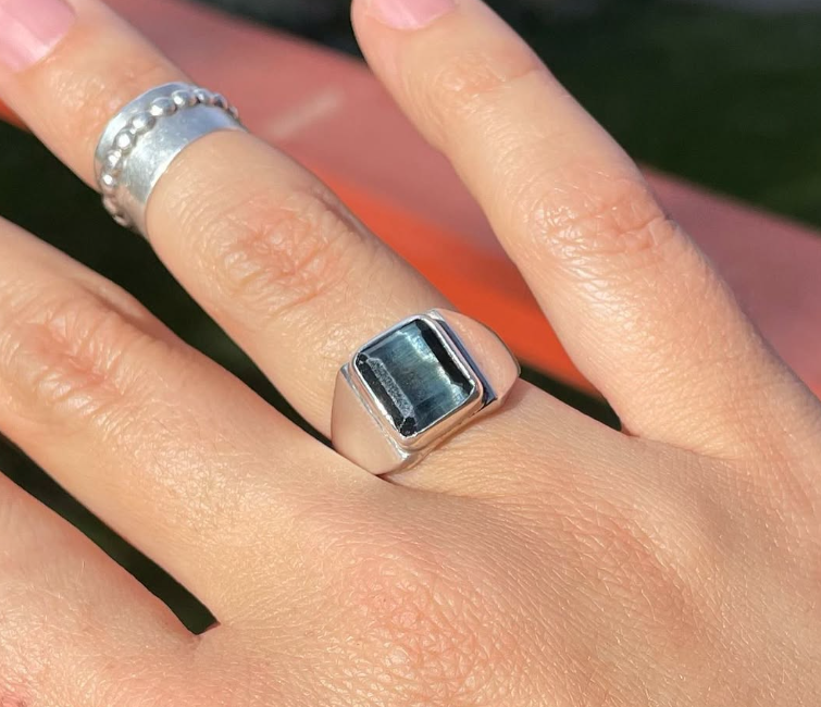 Blue Tiger's Eye Signet Ring