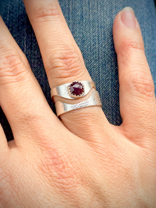 Faceted Hexagon Natural Ruby Double Ring Set | Size 8