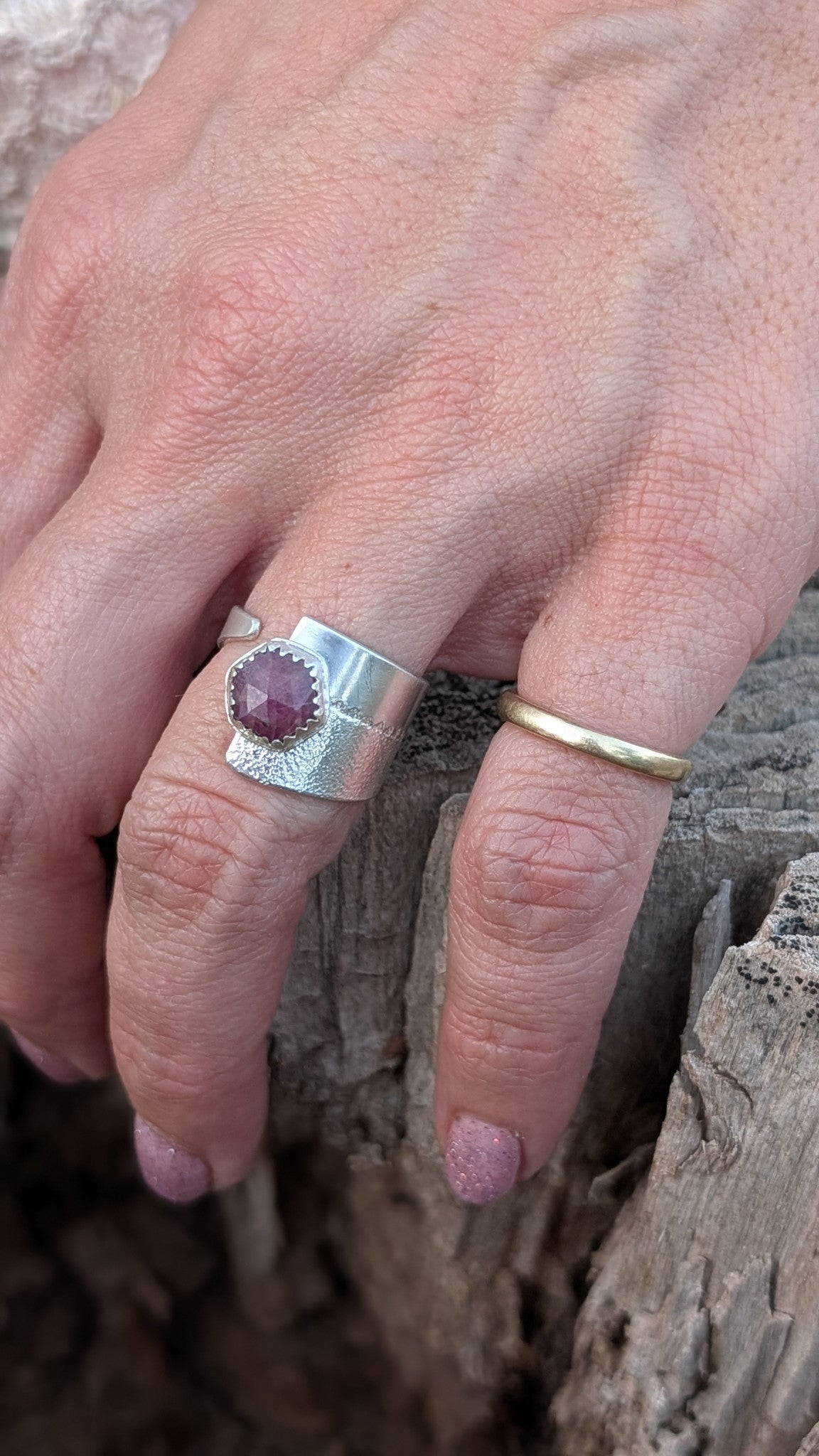 Hexagon Ruby Open Ring | Size 6.5