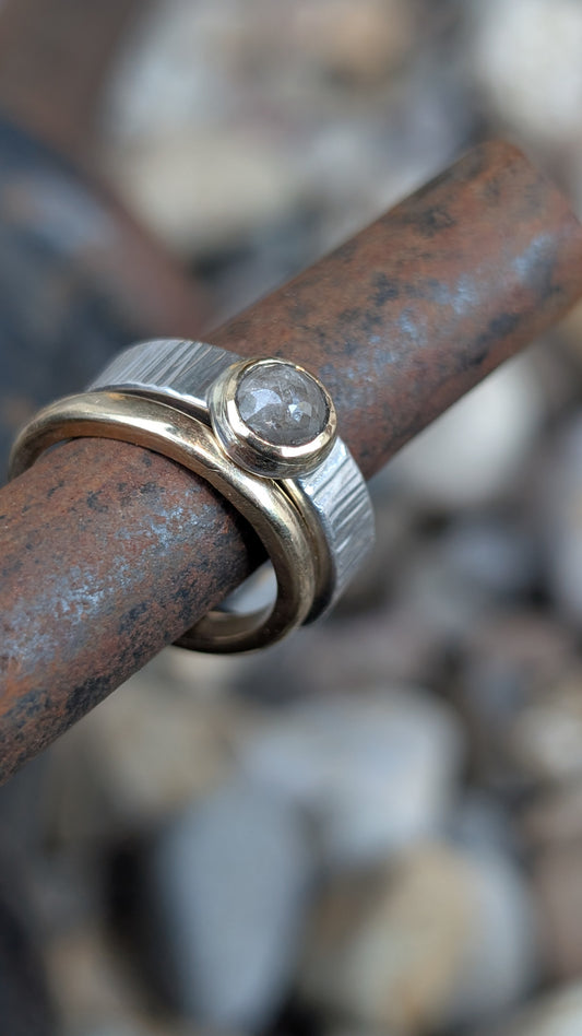 Mixed Metal Salt and Pepper Diamond Ring | Size 5.5