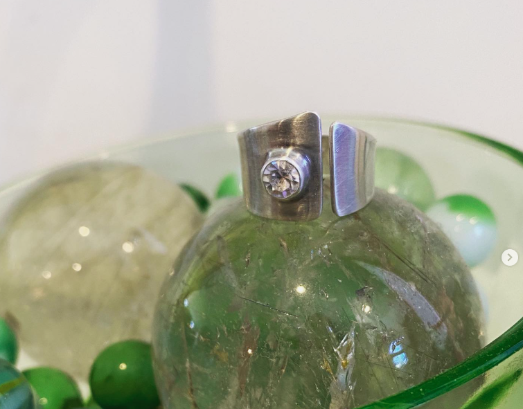 Antique Diamond Ring with a Modern Flavor in Brushed Sterling Silver