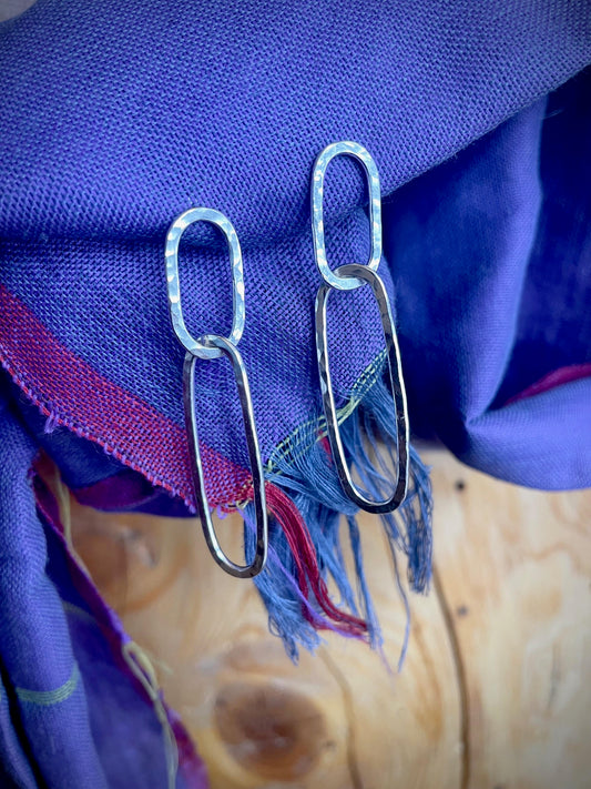 Hand Hammered Sterling Silver Paperclip Post Earrings