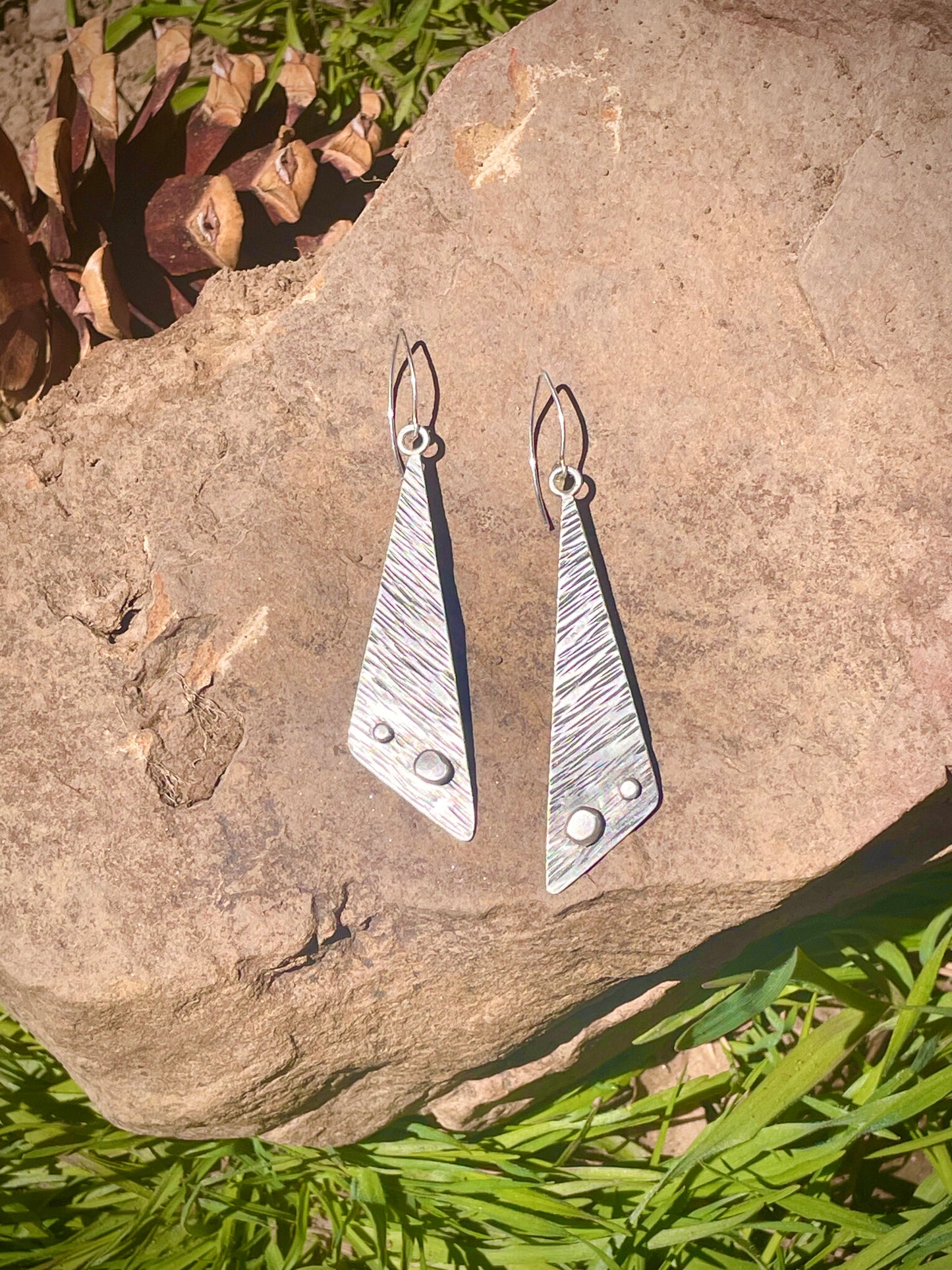 Modern Two Drop Geometric Sterling Silver Earrings