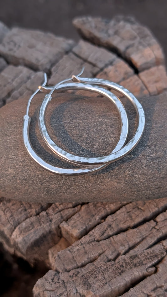Hand Hammered Silver Hoops with Hinges