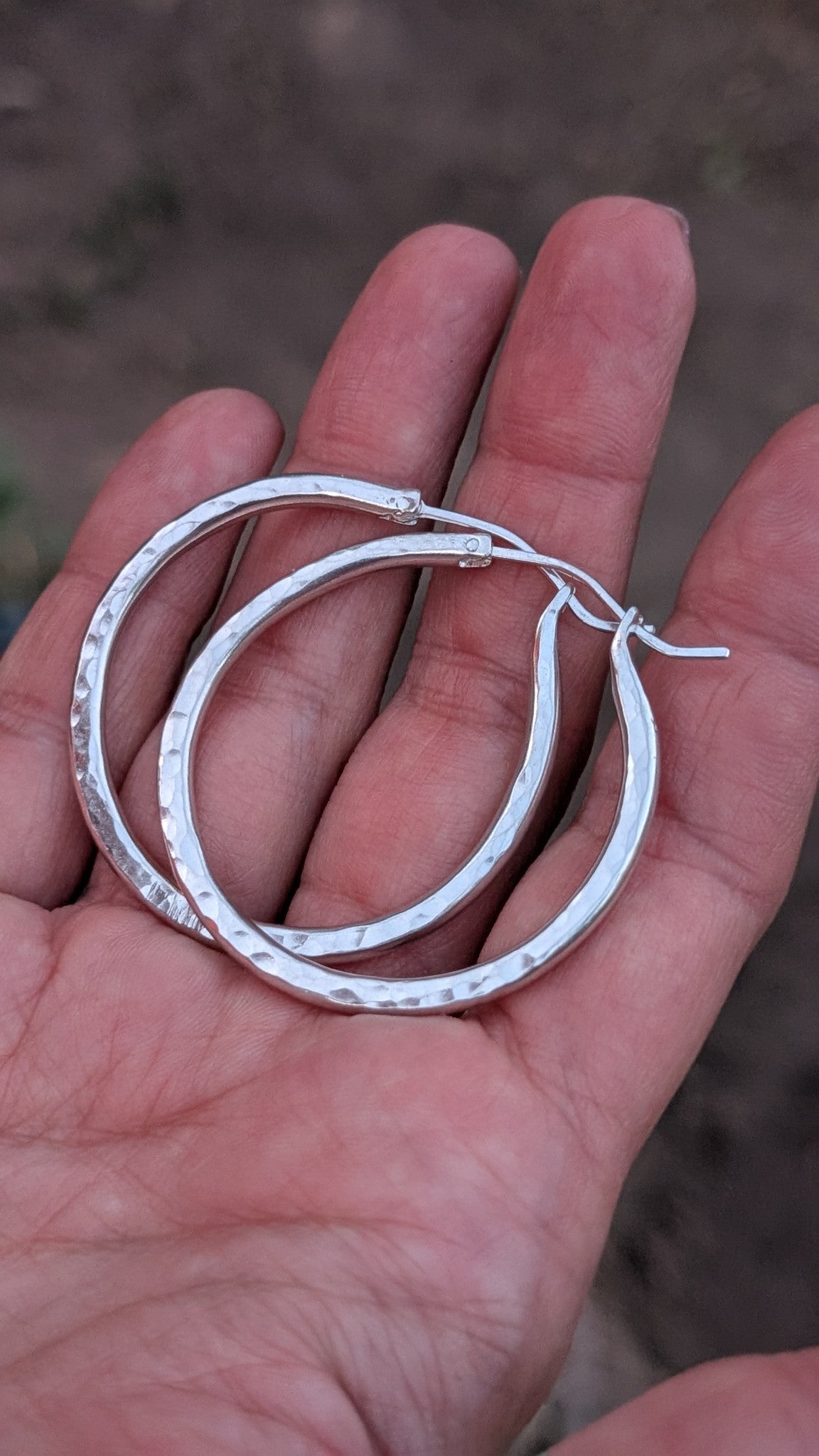 Hand Hammered Silver Hoops with Hinges