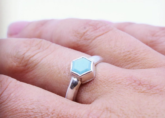 Hexagon Kingman Turquoise Ring