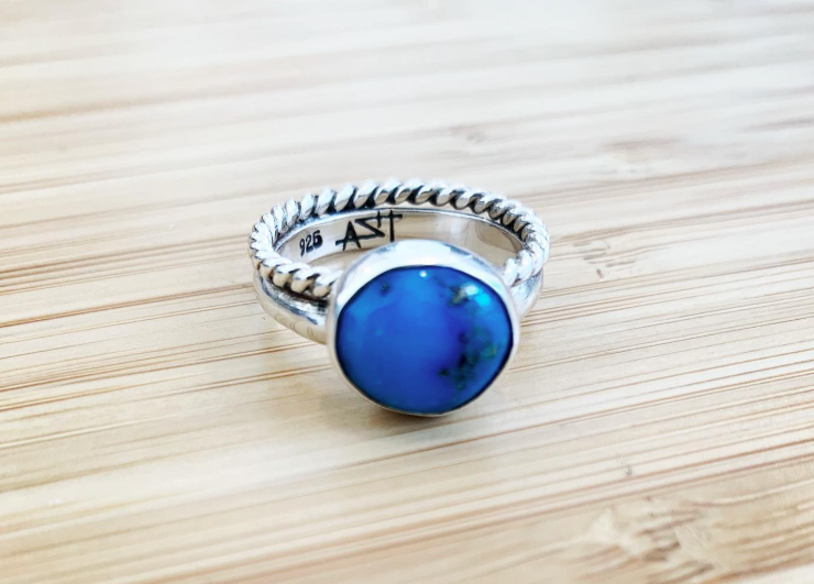 Sleeping Beauty Turquoise Ring with Twisted Silver Band