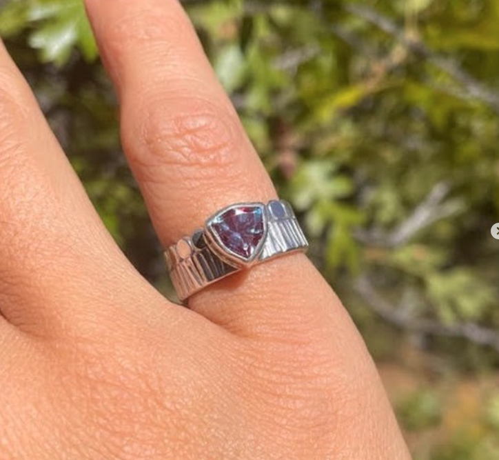 Trillion Alexandrite Ring with Textured Band