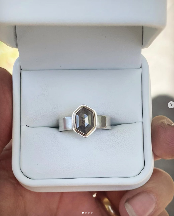 Hexagon Salt & Pepper Diamond Ring