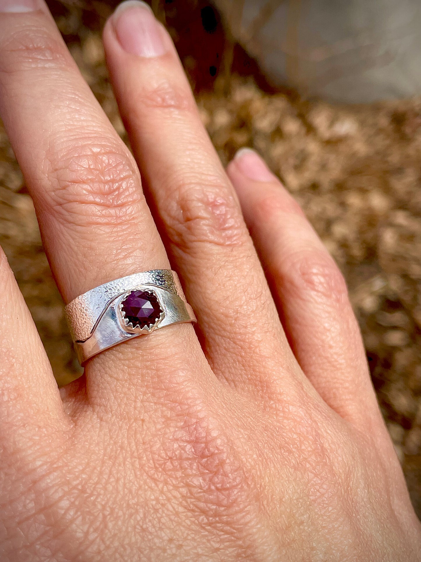 Faceted Hexagon Natural Ruby Double Ring Set | Size 8