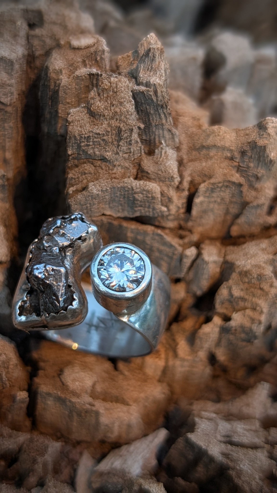 Cosmic Sparkle Meteorite Moissanite Ring | Size 6