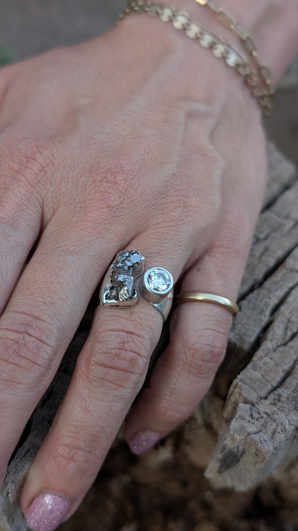 Cosmic Sparkle Meteorite Moissanite Ring | Size 6