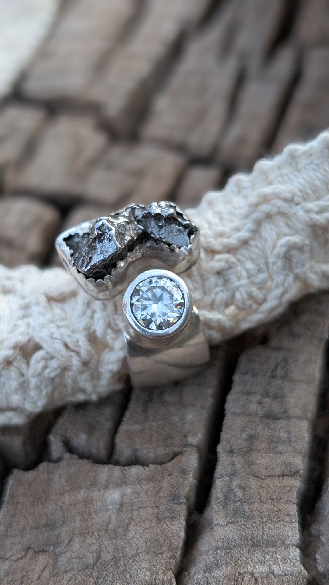 Cosmic Sparkle Meteorite Moissanite Ring | Size 6