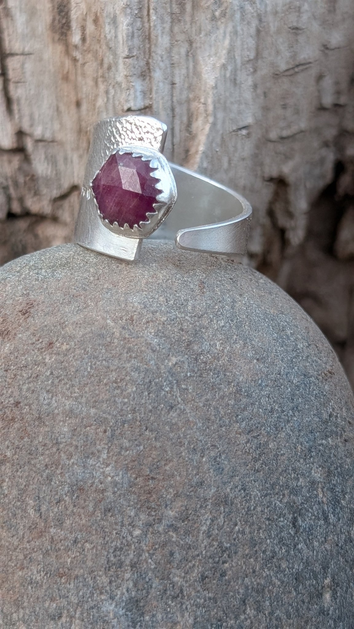 Hexagon Ruby Open Ring | Size 6.5
