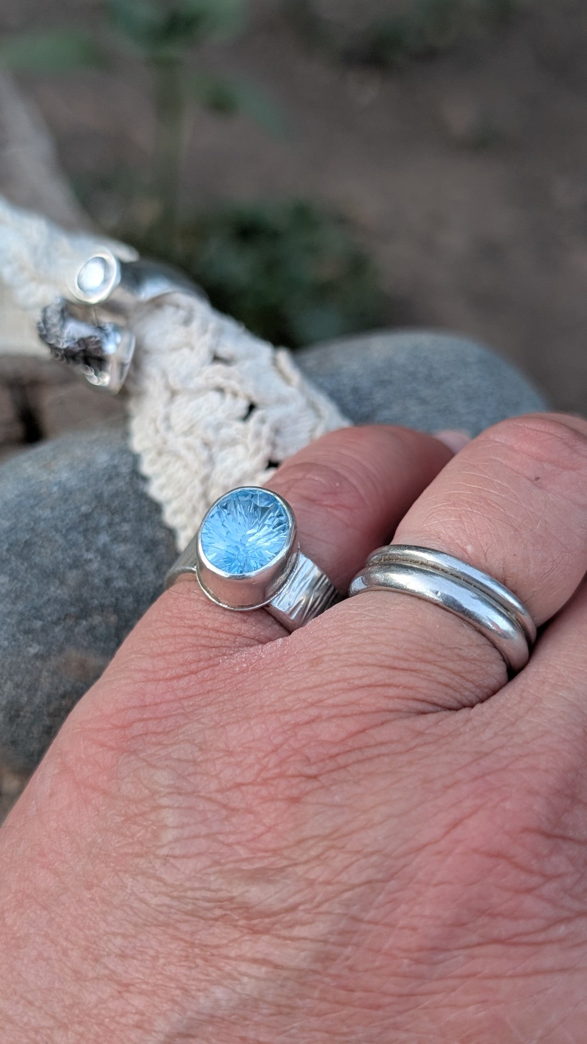 Blue Topaz Honeycomb Vortex Ring | Size 5.5
