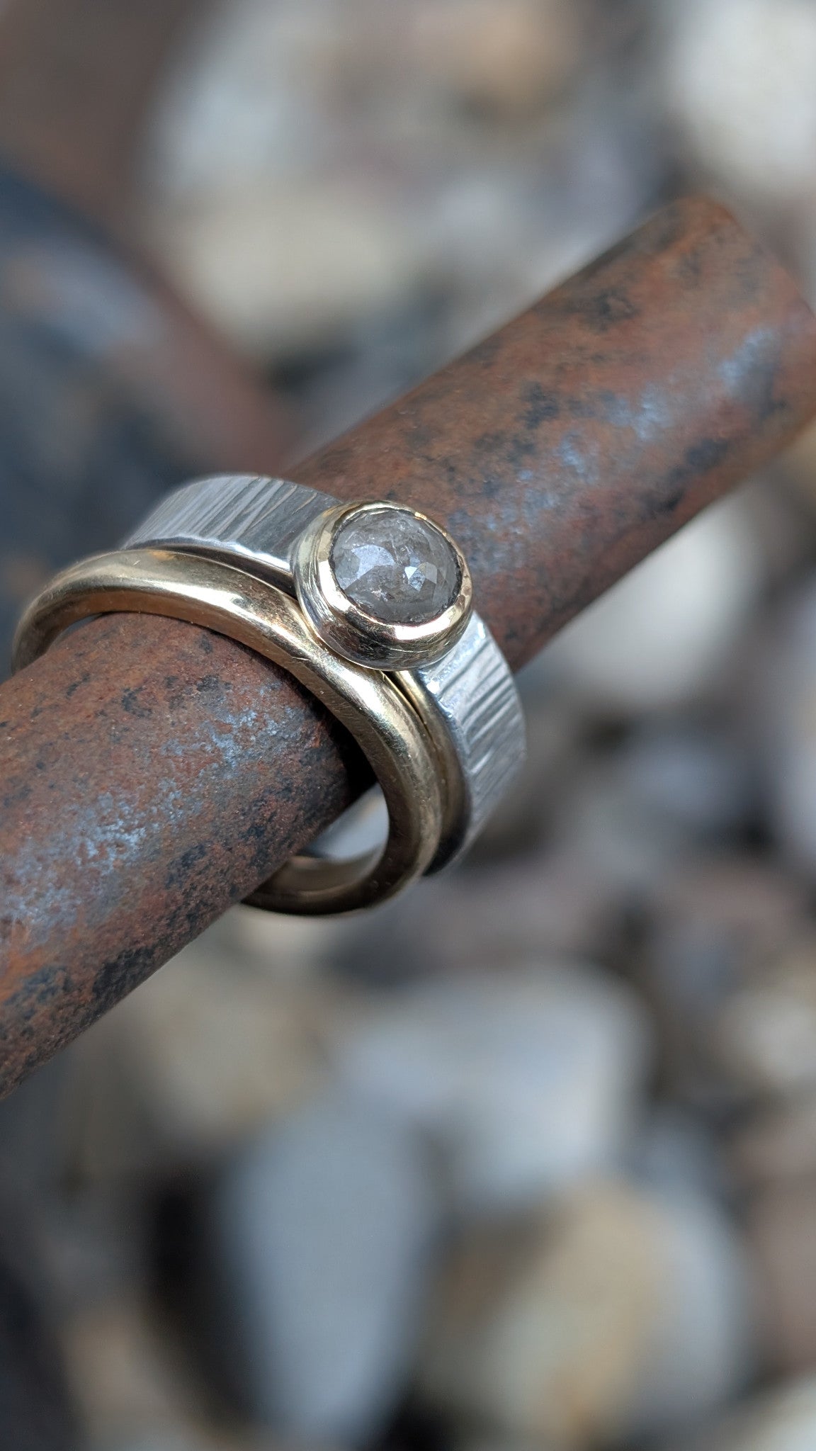 Mixed Metal Salt and Pepper Diamond Ring | Size 5.5