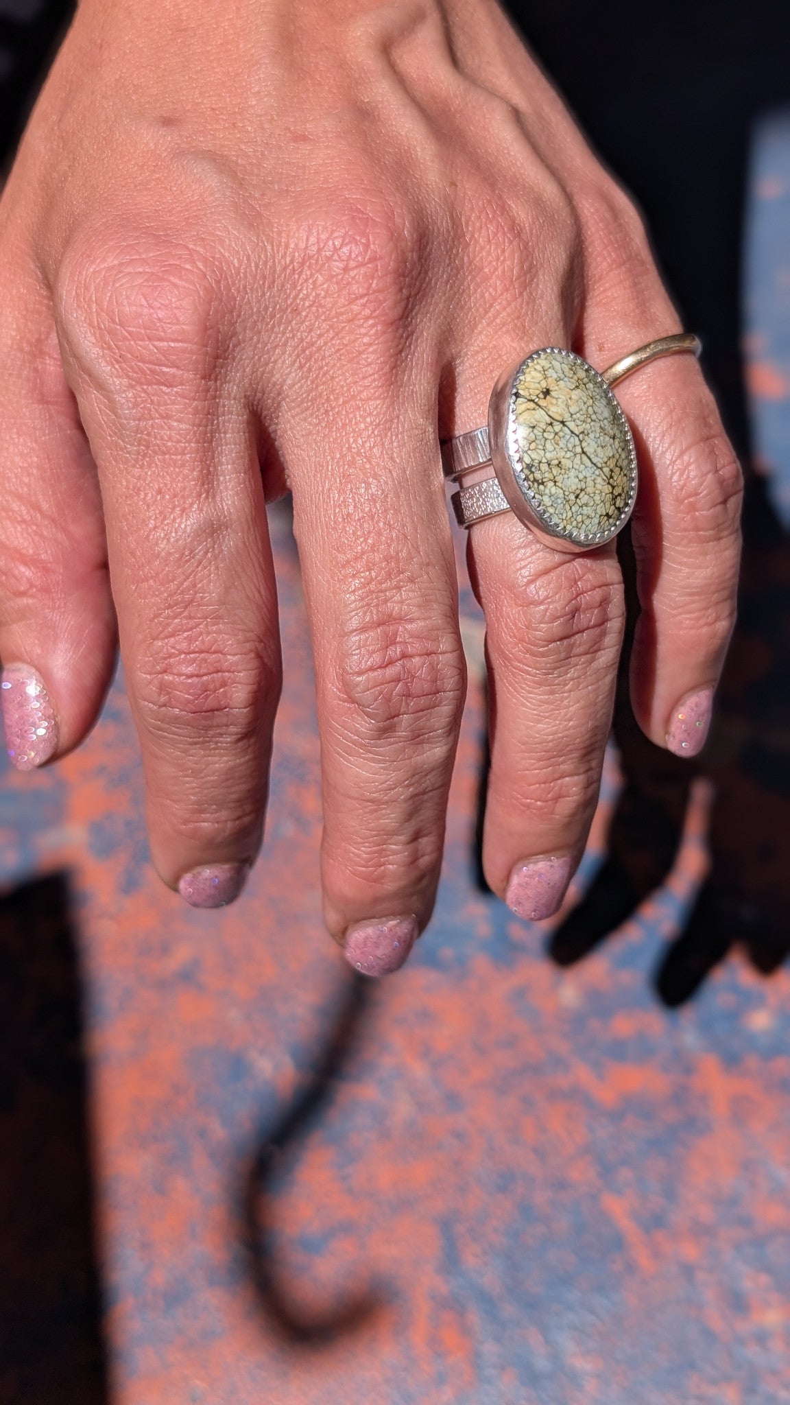 Snakeskin Variscite Double Band Ring | Size 6.5