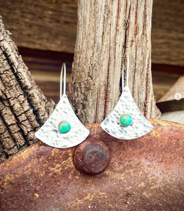 Hammered Silver Fan Earrings with Kingman Turquoise