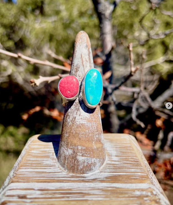 Dual Stone Statement Ring – Turquoise & Thulite