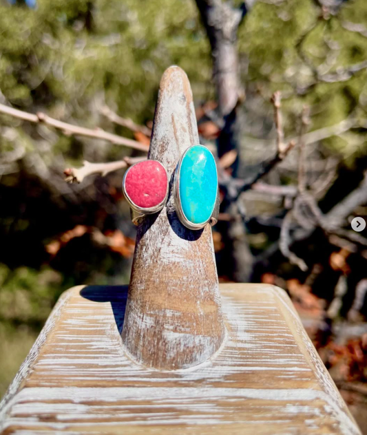 Dual Stone Statement Ring – Turquoise & Thulite